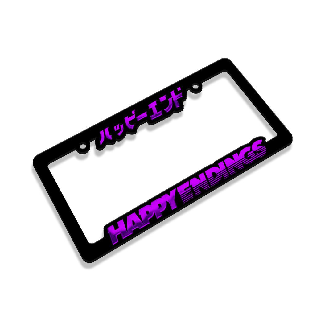 License Plate Frame - Purple Chrome (Black Frame) - Happy Endings - Automotive & Lifestyle Brand