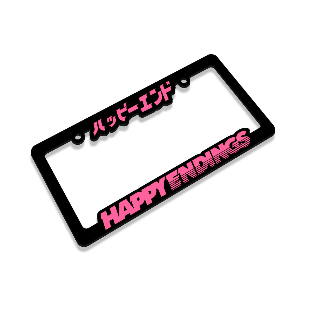 License Plate Frame - Pink Lettering (Black Frame)
