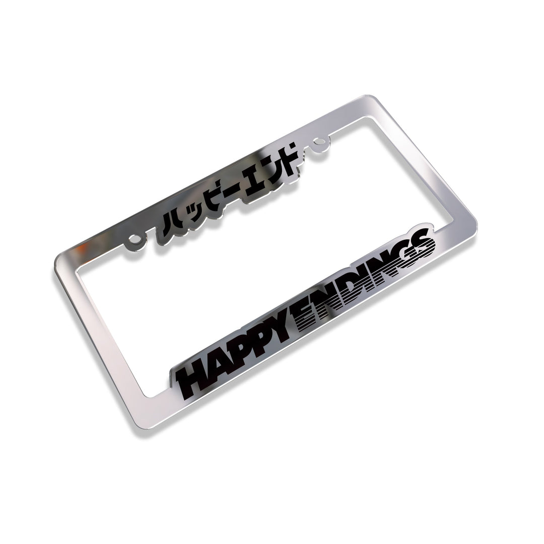 License Plate Frame - Chrome Mirror Finish - Happy Endings - Automotive & Lifestyle Brand