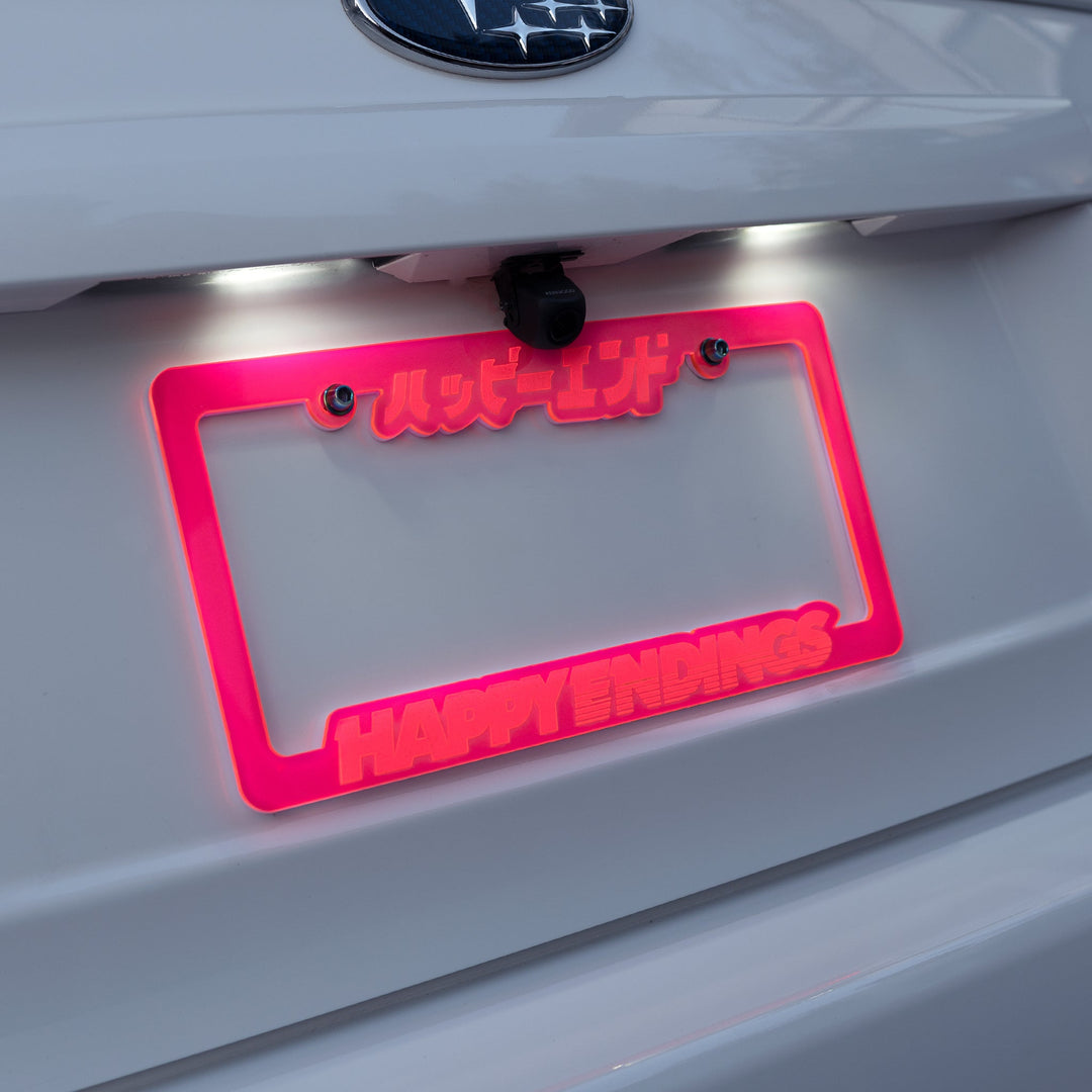 License Plate Frame - Translucent Neon Pink - Happy Endings - Automotive & Lifestyle Brand