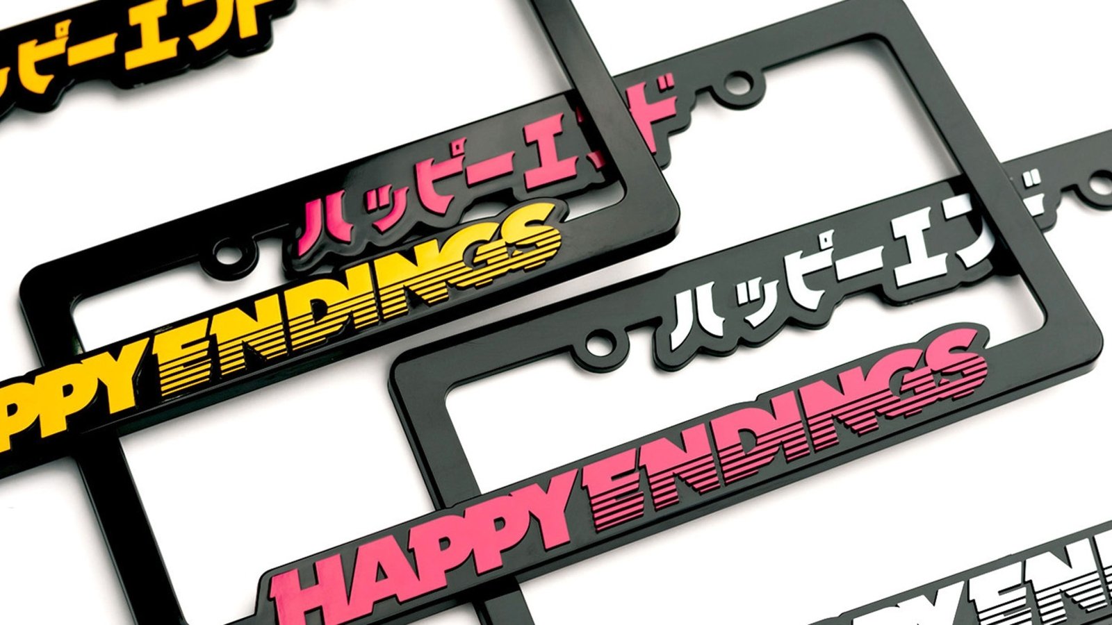 Happy Endings Plate Frames on white background.