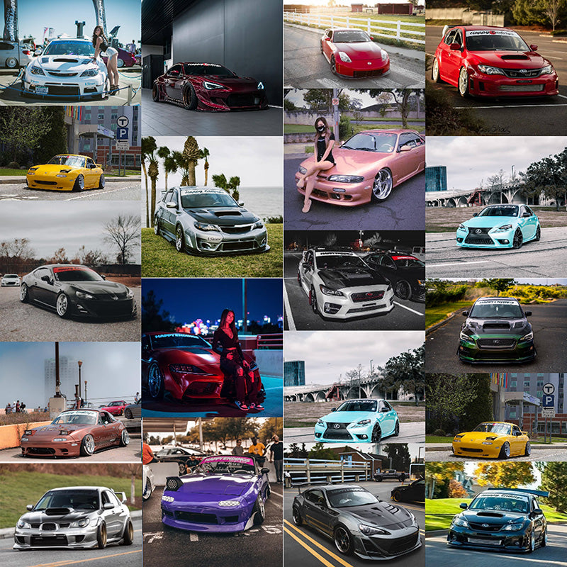 Collage of various cars in different settings