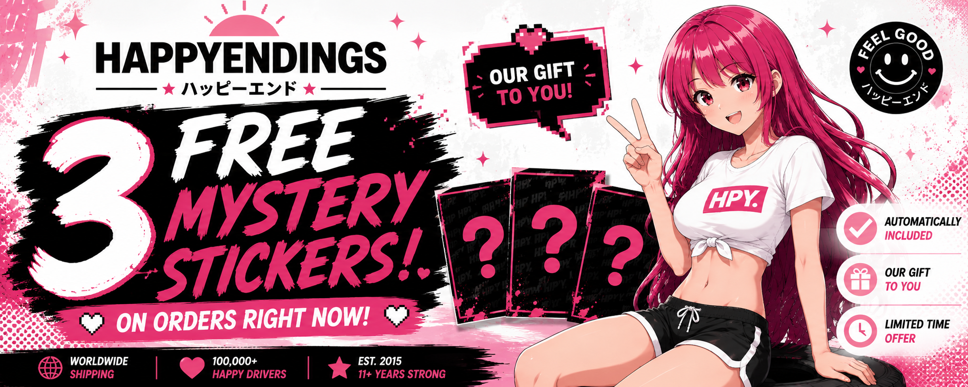 banner advertising 3 free stickers sale.