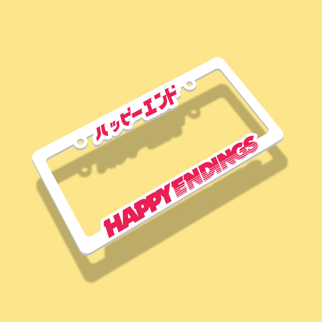 License Plate Frame - Neon Pink (White Frame) - Happy Endings - Automotive & Lifestyle Brand