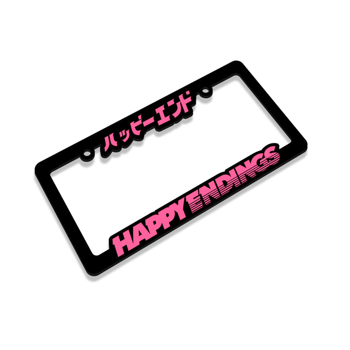 Pink lettering license plate frame with black frame