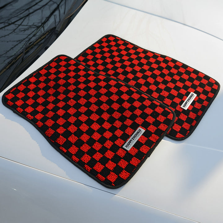 Floor Mats - Checkerboard (Red) - Happy Endings - Automotive & Lifestyle Brand