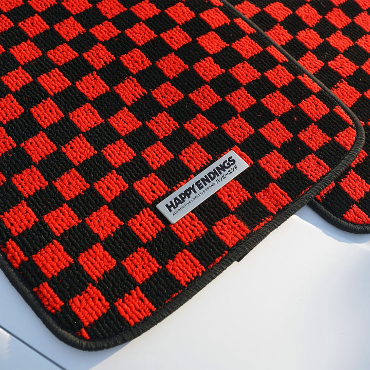 Floor Mats - Checkerboard (Red) - Happy Endings - Automotive & Lifestyle Brand