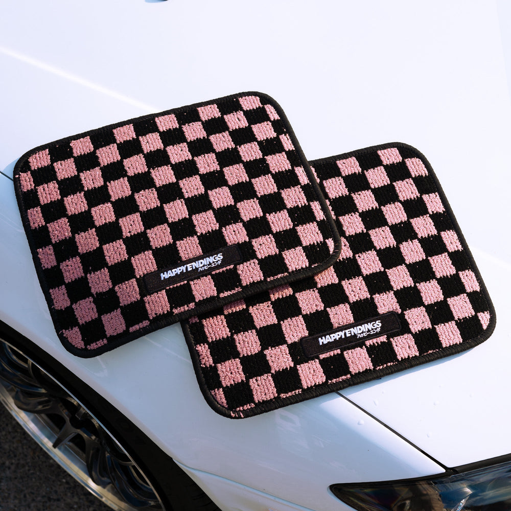Floor Mats - Rear Seats Checkerboard (Baby Pink) - Happy Endings - Automotive & Lifestyle Brand