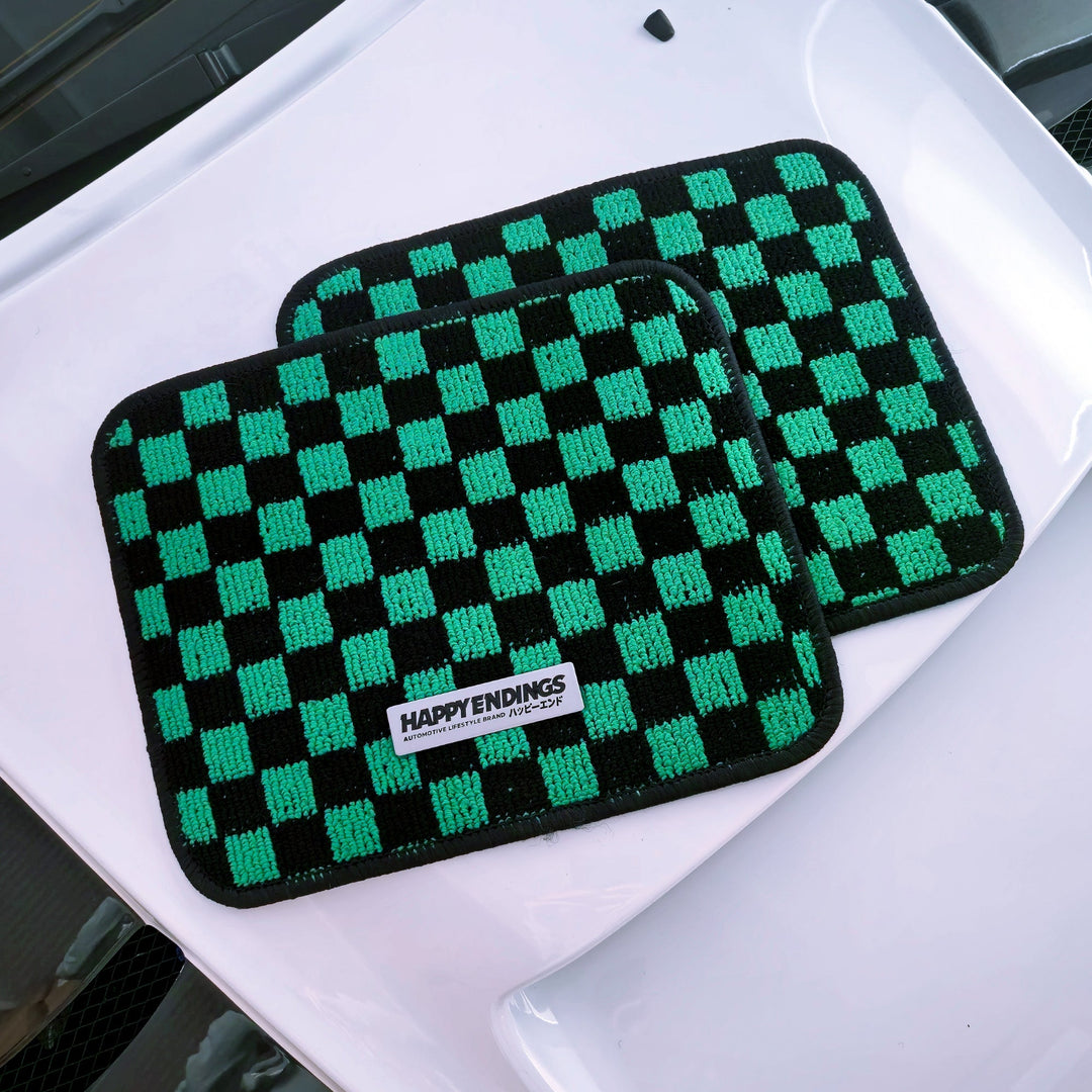 Floor Mats - Rear Seats Checkerboard (Green) - Happy Endings - Automotive & Lifestyle Brand