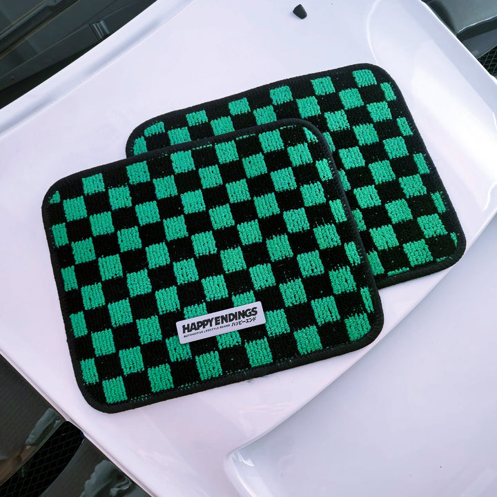 Floor Mats - Rear Seats Checkerboard (Green) - Happy Endings - Automotive & Lifestyle Brand