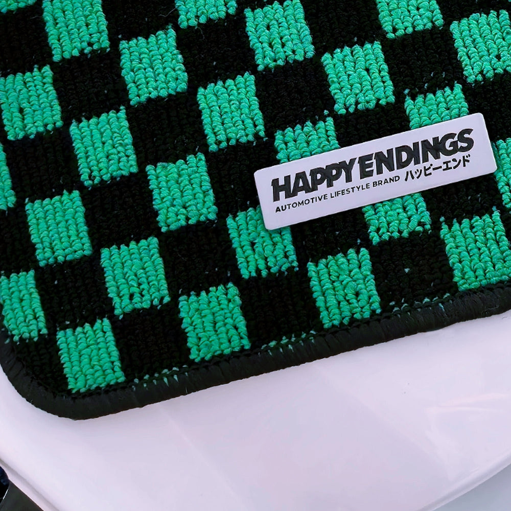 Floor Mats - Rear Seats Checkerboard (Green) - Happy Endings - Automotive & Lifestyle Brand