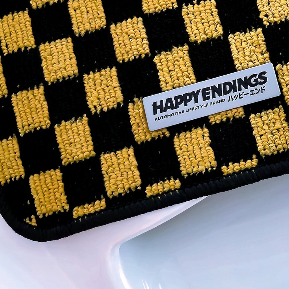 Floor Mats - Rear Seats Checkerboard (Yellow) - Happy Endings - Automotive & Lifestyle Brand