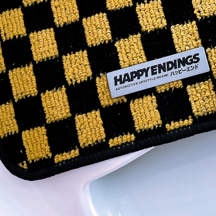 Floor Mats - Rear Seats Checkerboard (Yellow) - Happy Endings - Automotive & Lifestyle Brand