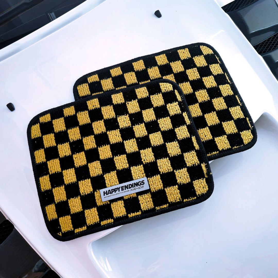 Floor Mats - Rear Seats Checkerboard (Yellow) - Happy Endings - Automotive & Lifestyle Brand