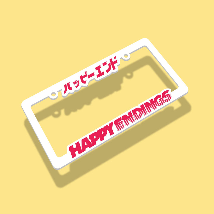 Pink lettering license plate frame with white frame