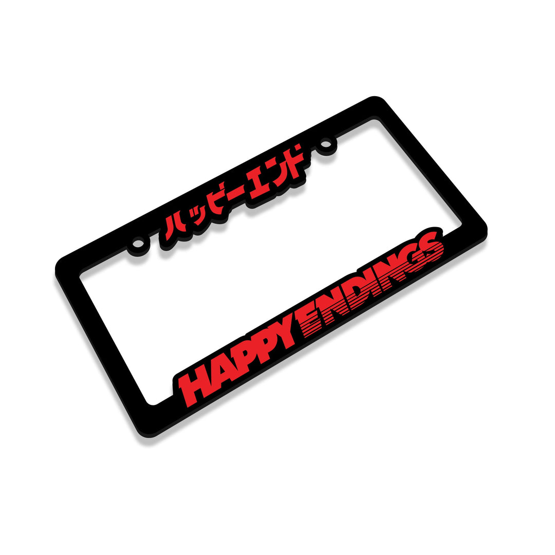 License Plate Frame - Red (Black Frame) - Happy Endings - Automotive & Lifestyle Brand