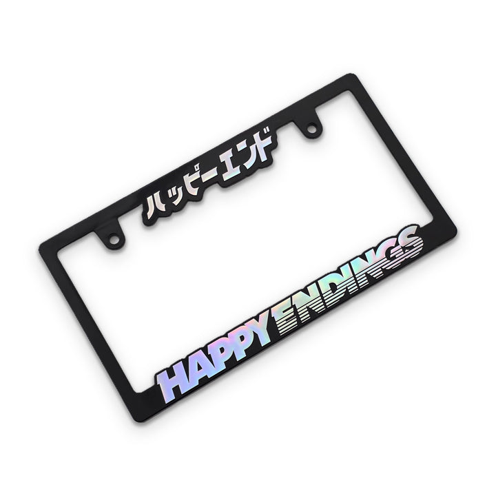 License Plate Frame - Silver Oil Slick Lettering (Japan Size) - Happy Endings - Automotive & Lifestyle Brand