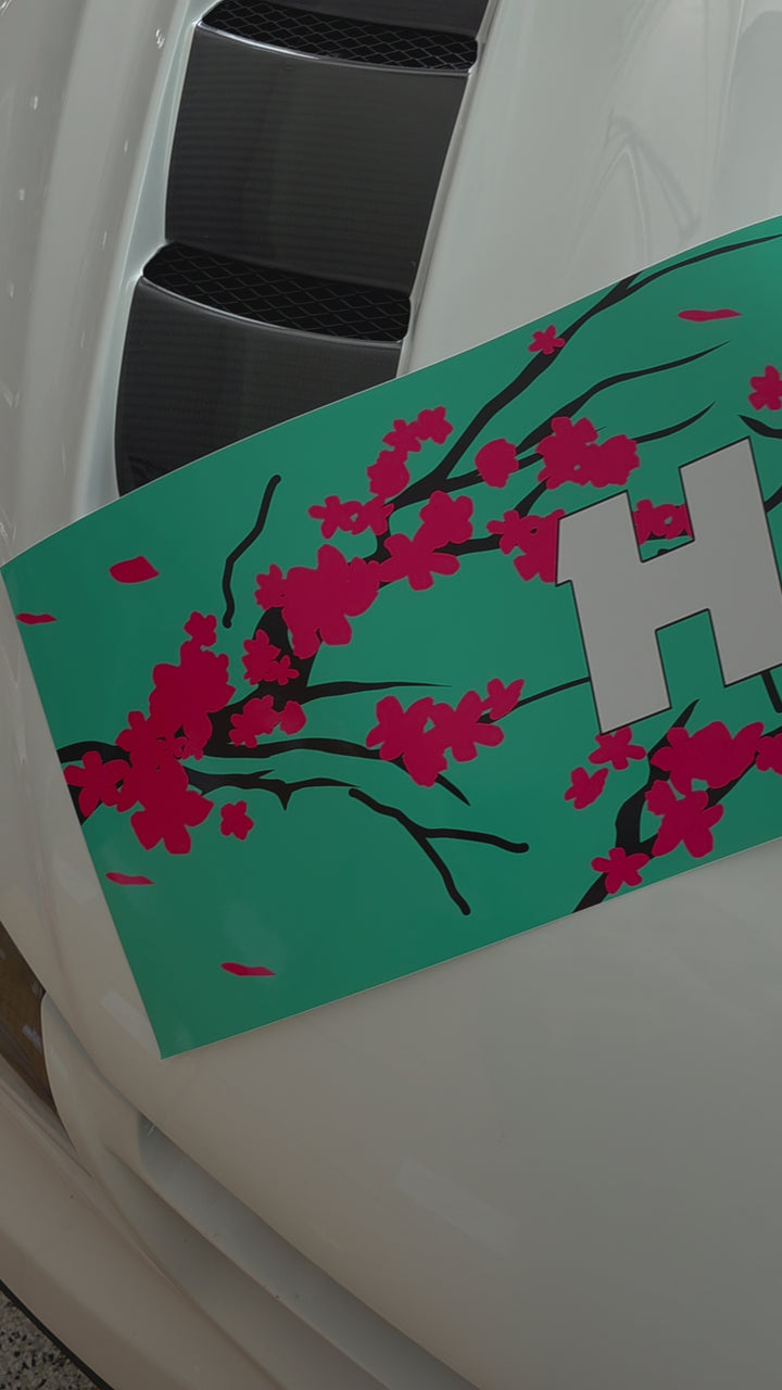 Windshield Banner - Cherry Blossoms Teal 60" (Air Release)