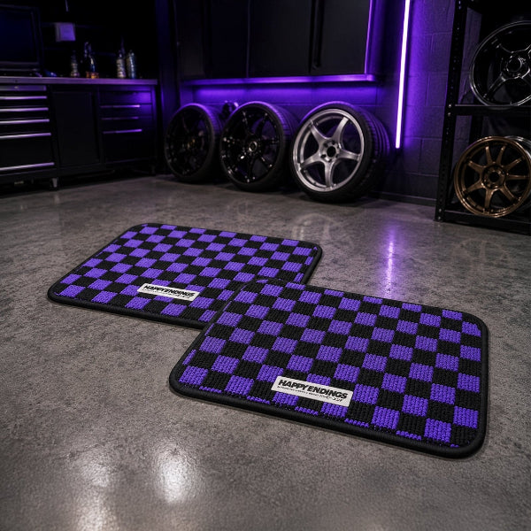 Floor Mats - Rear Seats Checkerboard (Purple) - Happy Endings - Automotive & Lifestyle Brand