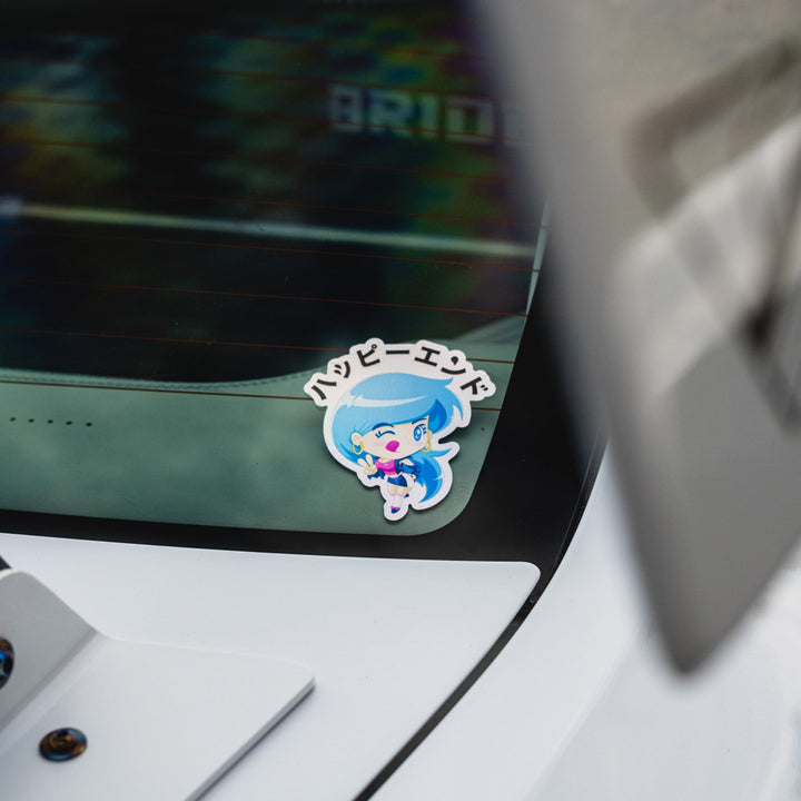 Sticker - Blue Winking Girl (Oil Slick) - Happy Endings - Automotive & Lifestyle Brand