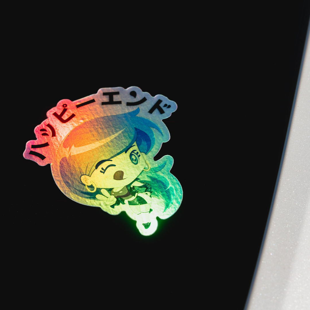 Sticker - Blue Winking Girl (Oil Slick) - Happy Endings - Automotive & Lifestyle Brand