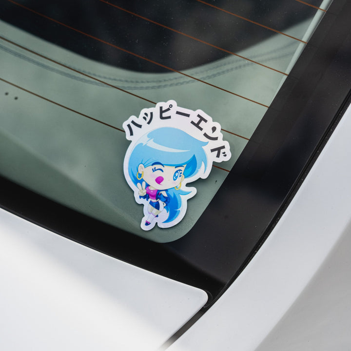 Sticker - Blue Winking Girl (Oil Slick) - Happy Endings - Automotive & Lifestyle Brand