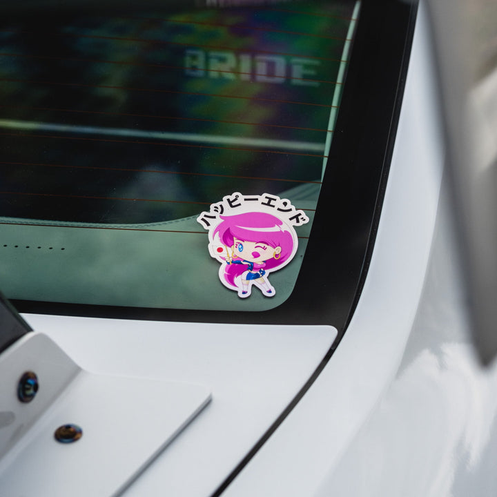 Sticker - Pink Winking Girl (Oil Slick) - Happy Endings - Automotive & Lifestyle Brand