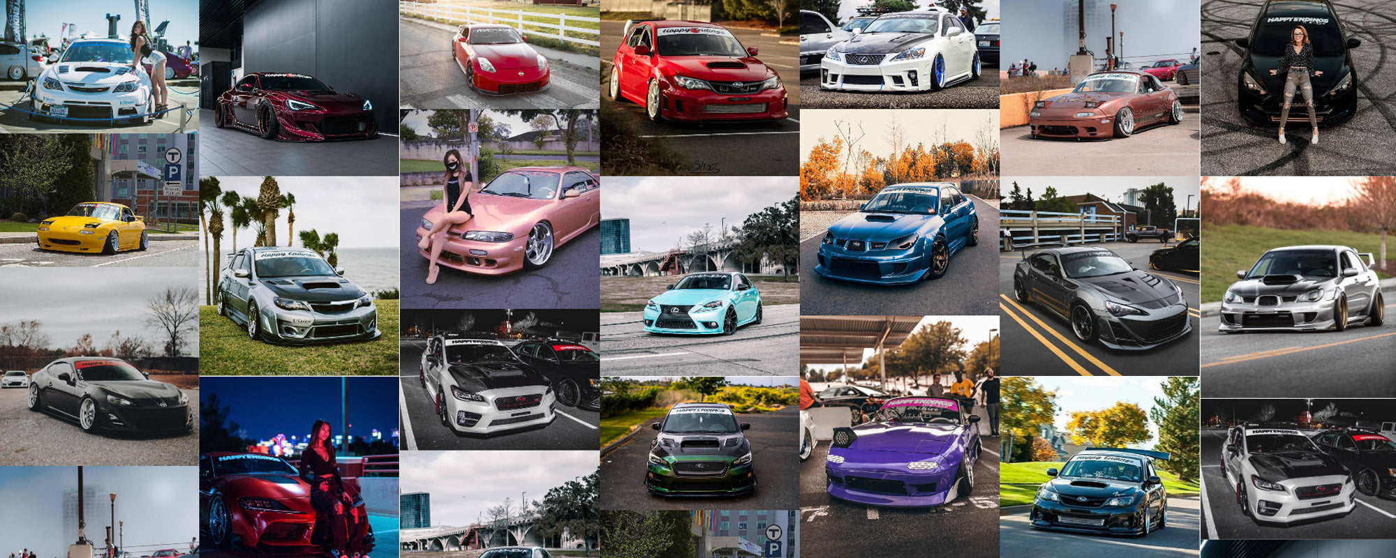 Collage of various cars in different settings