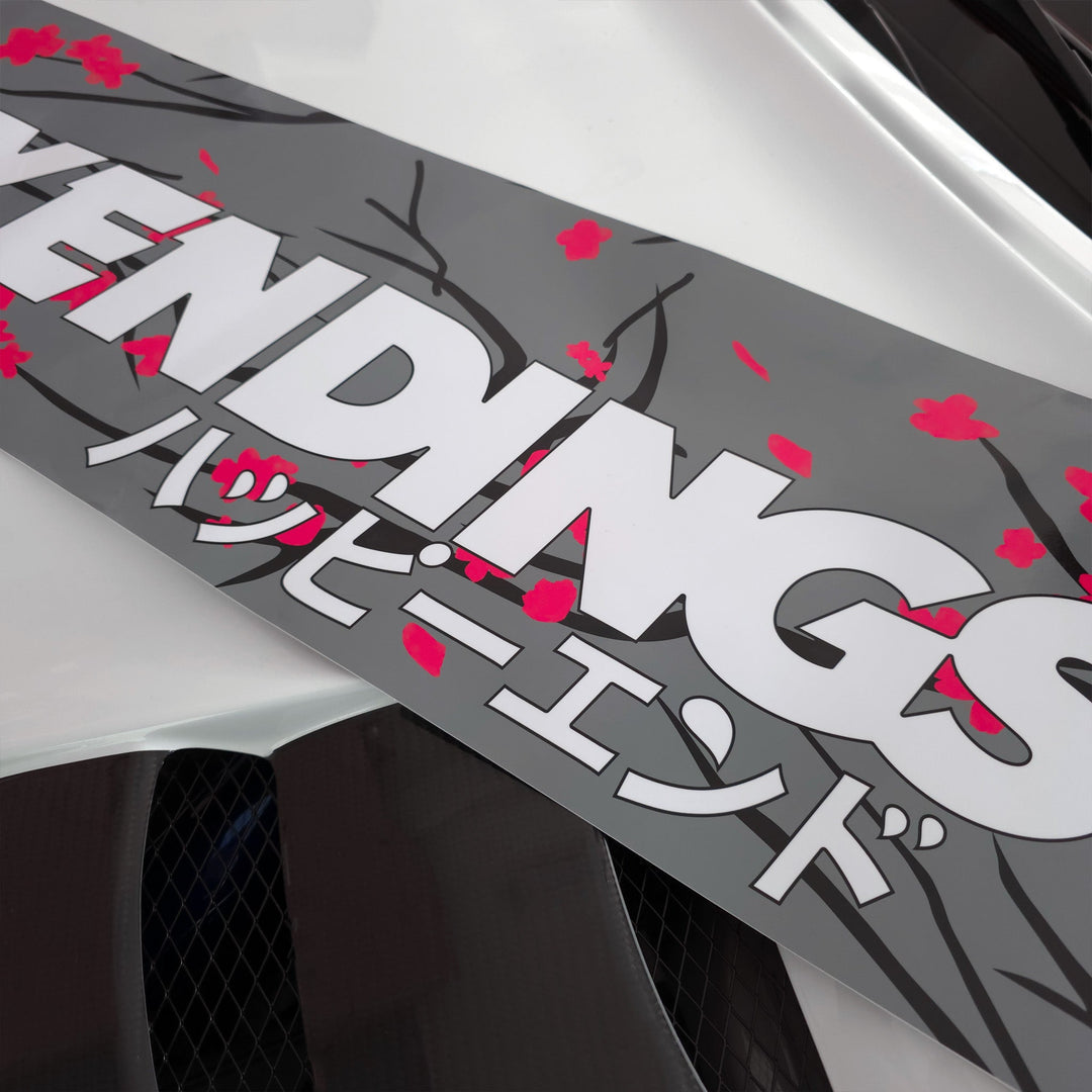 Windshield Banner - Cherry Blossoms Grey Edition 60" (Air Release) - Happy Endings - Automotive & Lifestyle Brand