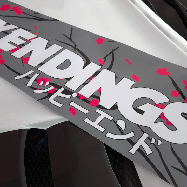 Windshield Banner - Cherry Blossoms Grey Edition 60" (Air Release) - Happy Endings - Automotive & Lifestyle Brand
