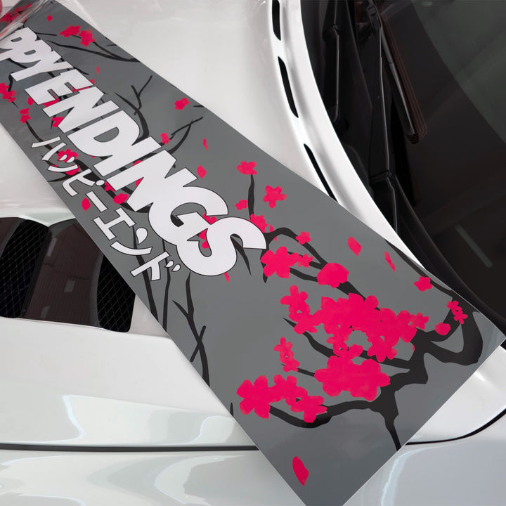 Windshield Banner - Cherry Blossoms Grey Edition 60" (Air Release) - Happy Endings - Automotive & Lifestyle Brand