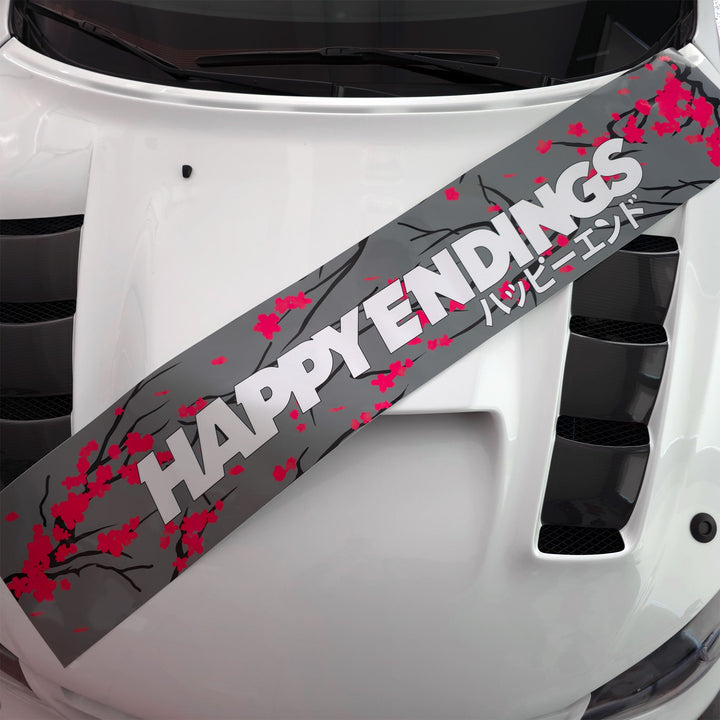 Windshield Banner - Cherry Blossoms Grey Edition 60" (Air Release) - Happy Endings - Automotive & Lifestyle Brand