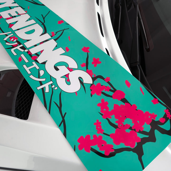 Windshield Banner - Cherry Blossoms Teal Edition 60" (Air Release) - Happy Endings - Automotive & Lifestyle Brand