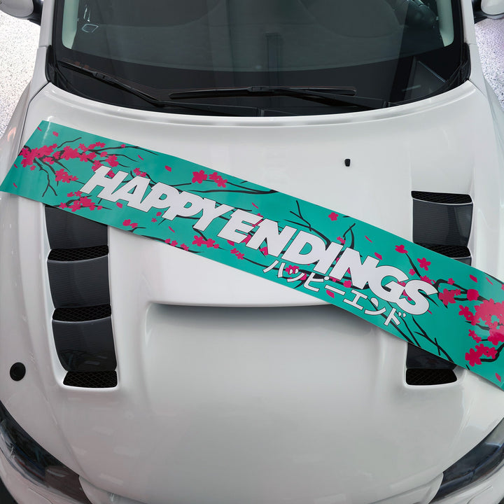 Windshield Banner - Cherry Blossoms Teal Edition 60" (Air Release) - Happy Endings - Automotive & Lifestyle Brand