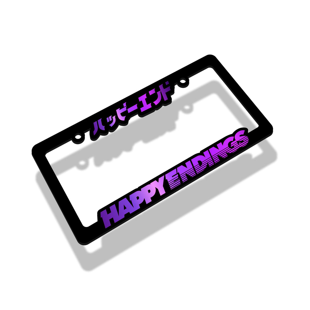 License Plate Frame - Purple Chrome (Black Frame) - Happy Endings - Automotive & Lifestyle Brand