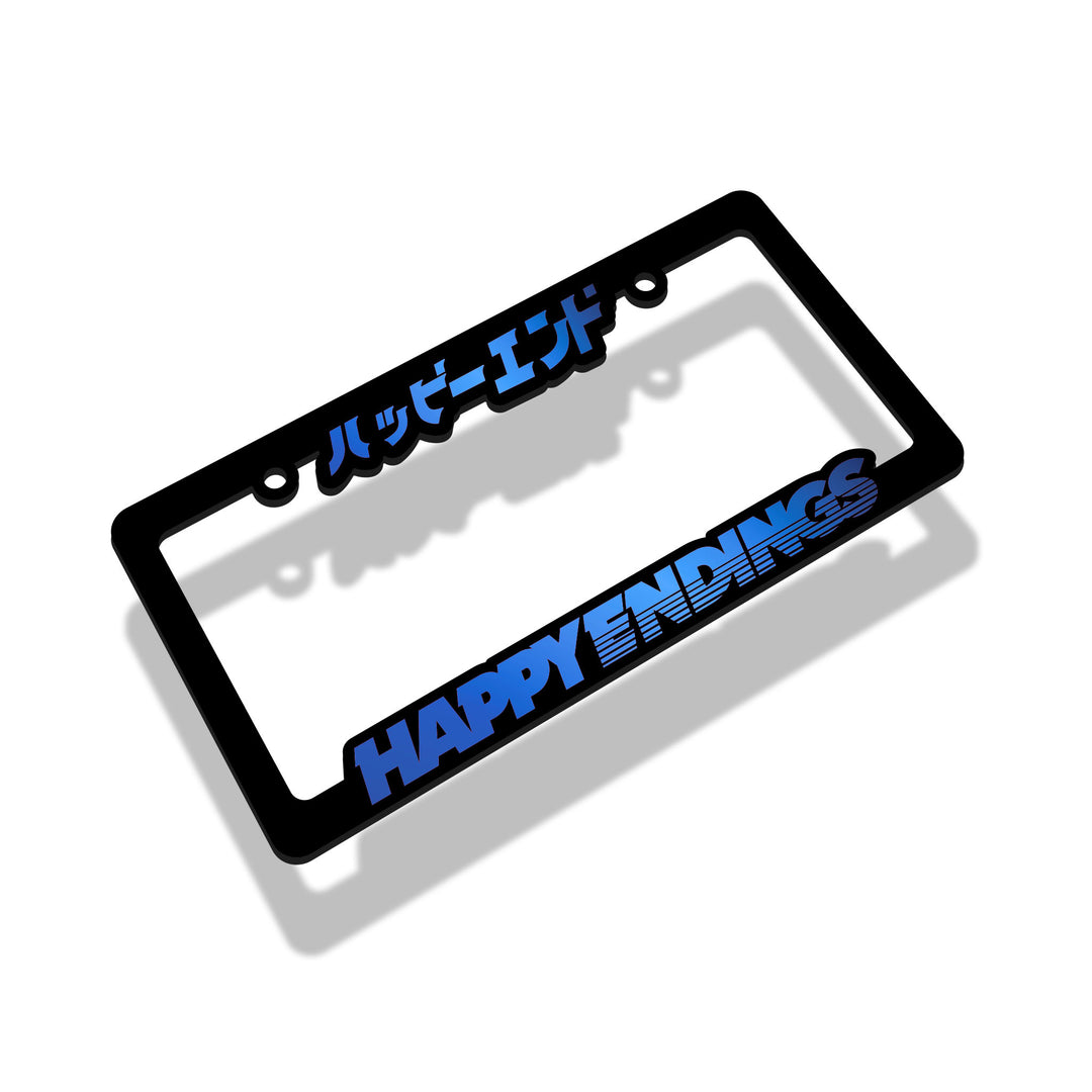 License Plate Frame - Blue Chrome (Black Frame) - Happy Endings - Automotive & Lifestyle Brand