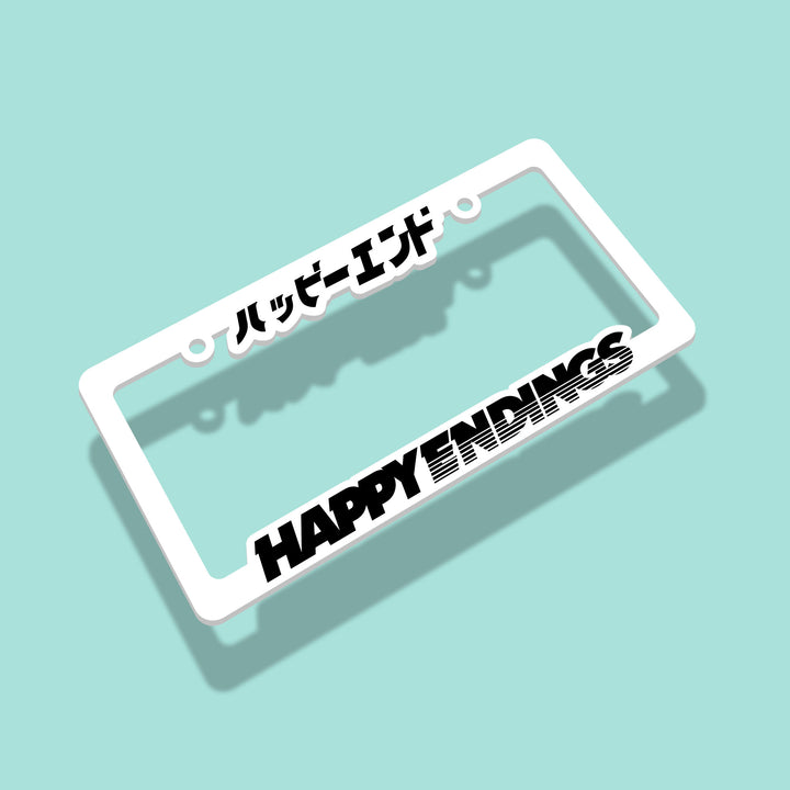 License Plate Frame - Black (White Frame) - Happy Endings - Automotive & Lifestyle Brand