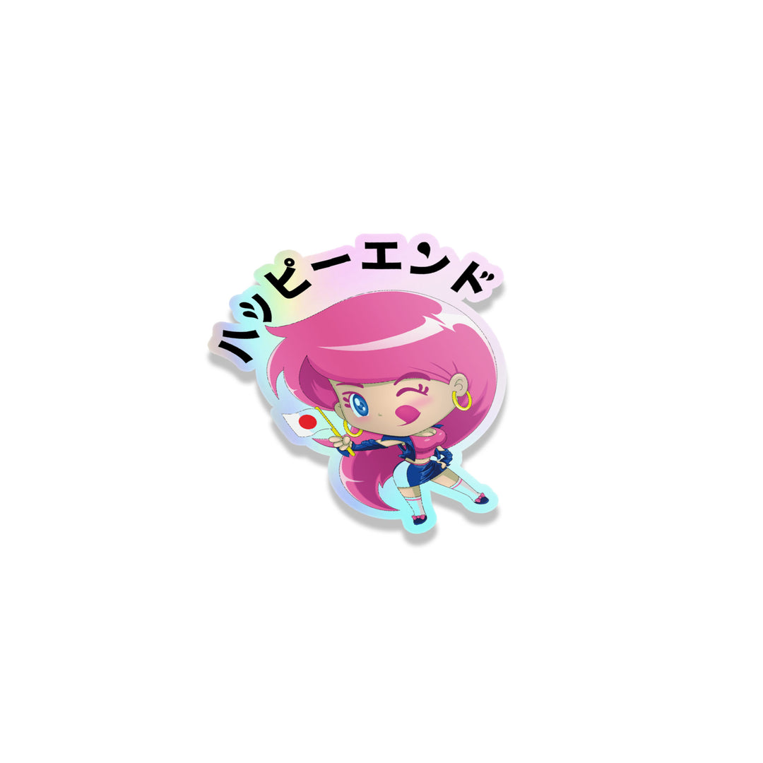 Sticker - Pink Winking Girl (Oil Slick) - Happy Endings - Automotive & Lifestyle Brand
