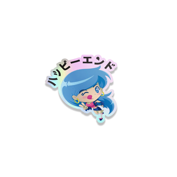 Sticker - Blue Winking Girl (Oil Slick) - Happy Endings - Automotive & Lifestyle Brand