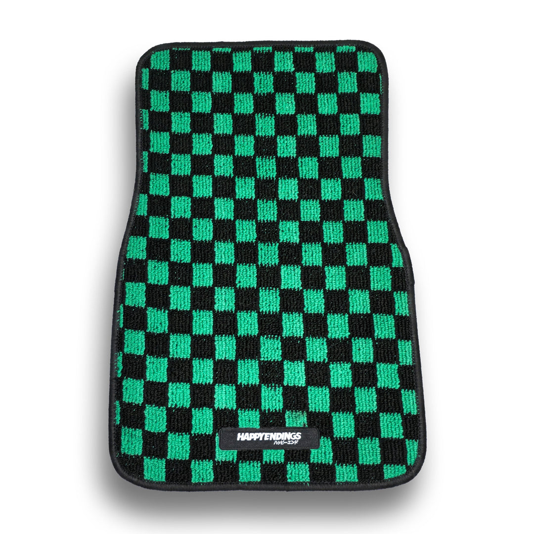 Floor Mats - Checkerboard (Green) - Happy Endings - Automotive & Lifestyle Brand