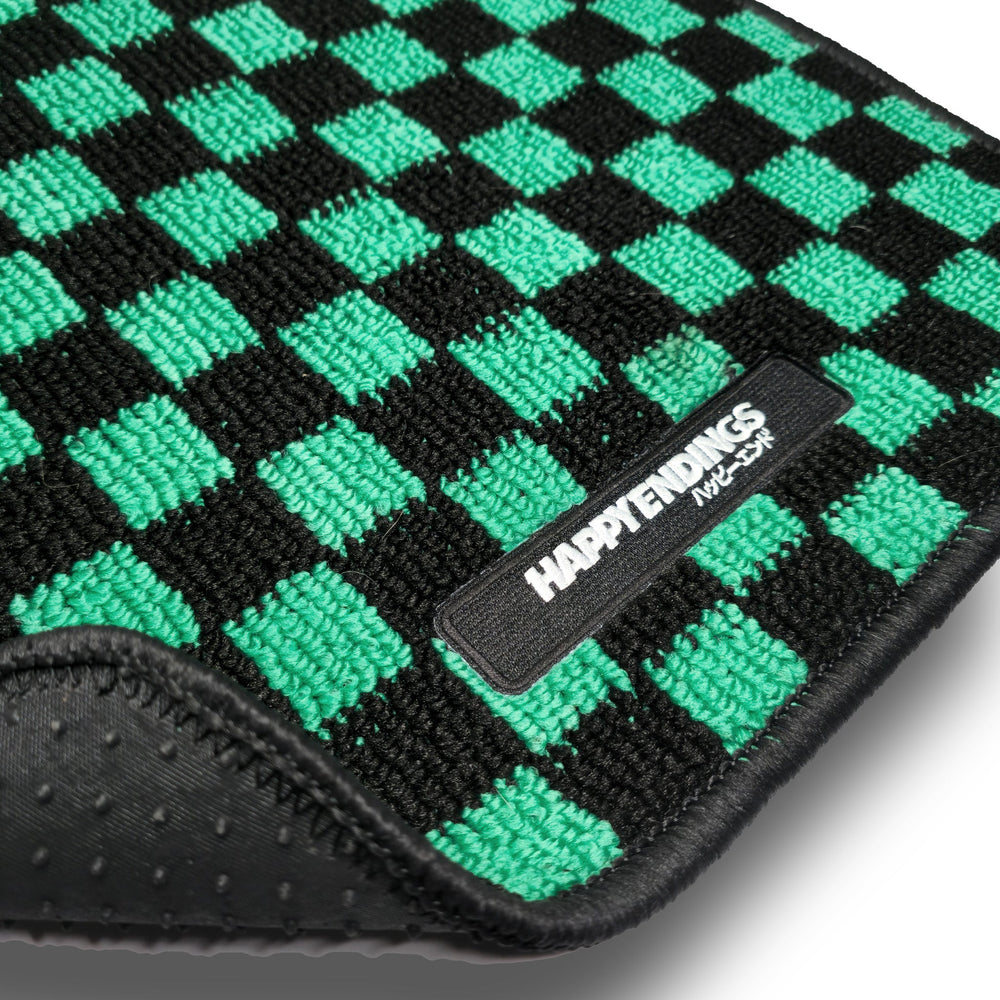 Floor Mats - Checkerboard (Green) - Happy Endings - Automotive & Lifestyle Brand