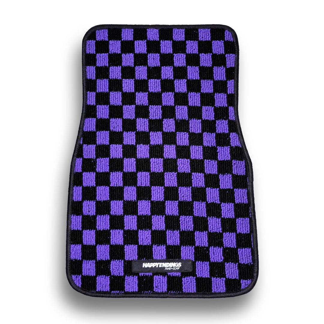 Floor Mats - Checkerboard (Purple) - Happy Endings - Automotive & Lifestyle Brand