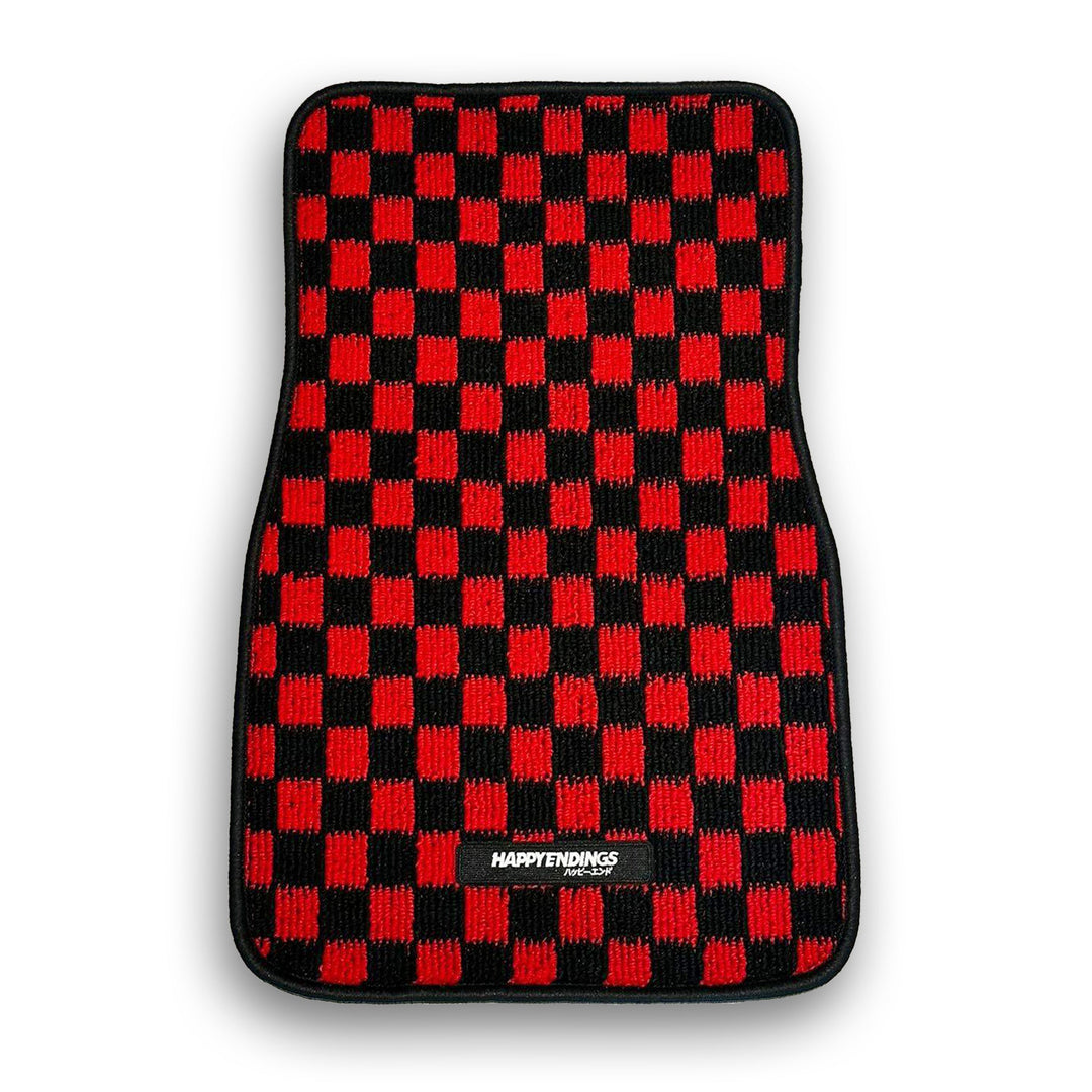 Floor Mats - Checkerboard (Red) - Happy Endings - Automotive & Lifestyle Brand
