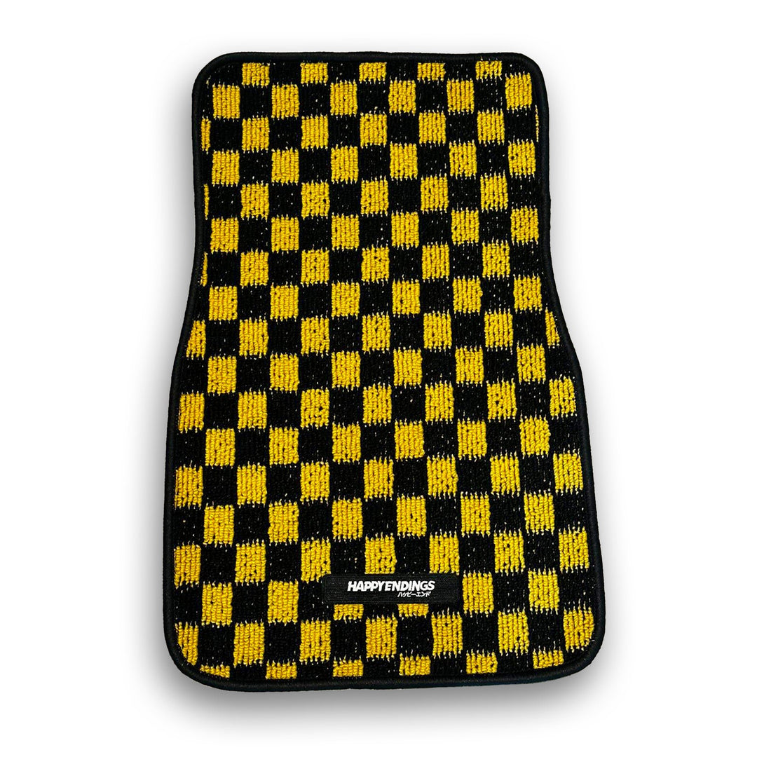 Floor Mats - Checkerboard (Yellow) - Happy Endings - Automotive & Lifestyle Brand