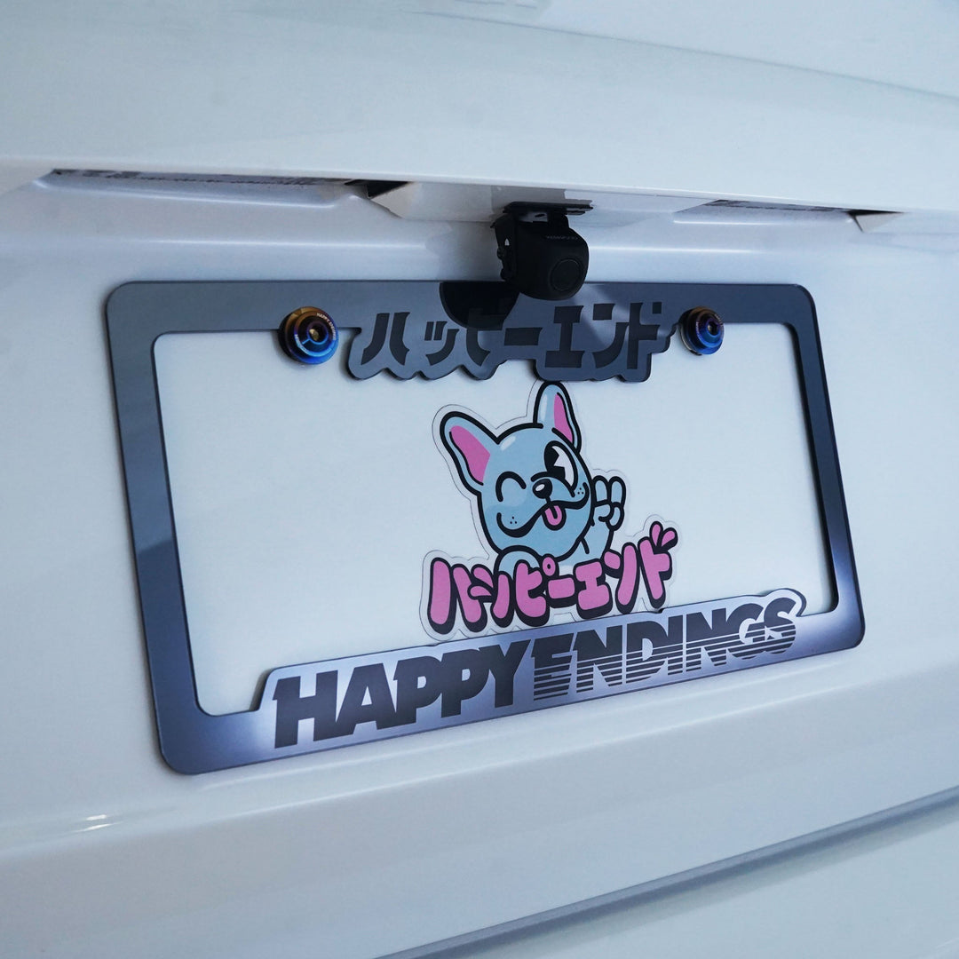 License Plate Frame - Black Mirror Finish - Happy Endings - Automotive & Lifestyle Brand