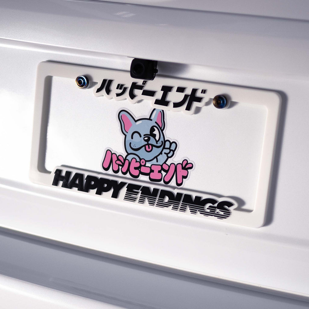 License Plate Frame - Black (White Frame) - Happy Endings - Automotive & Lifestyle Brand