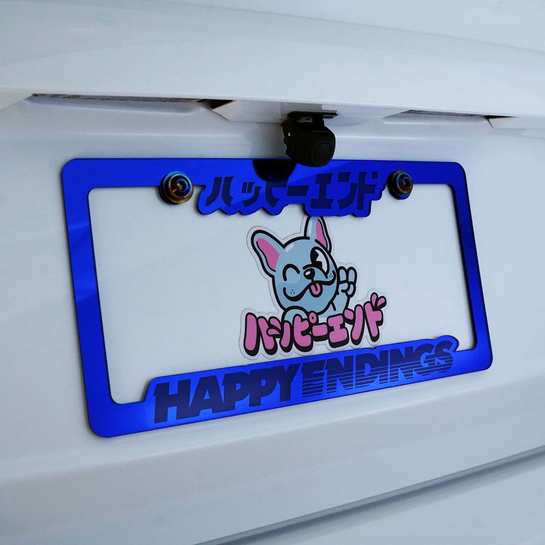 License Plate Frame - Blue Mirror Finish - Happy Endings - Automotive & Lifestyle Brand