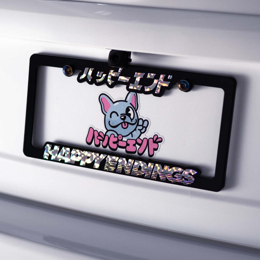 License Plate Frame - Broken Glass (Black Frame) - Happy Endings - Automotive & Lifestyle Brand