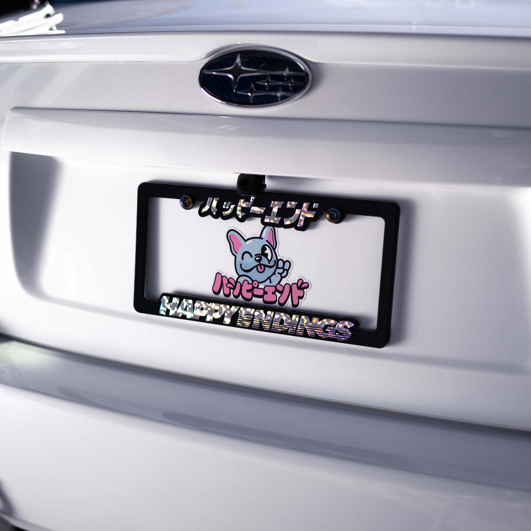 License Plate Frame - Broken Glass (Black Frame) - Happy Endings - Automotive & Lifestyle Brand