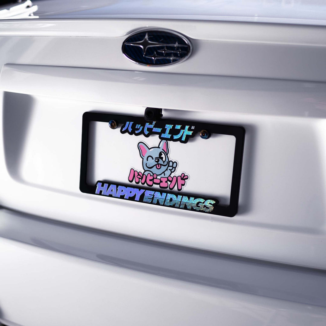 License Plate Frame - Silver Glitter (Black Frame) - Happy Endings - Automotive & Lifestyle Brand